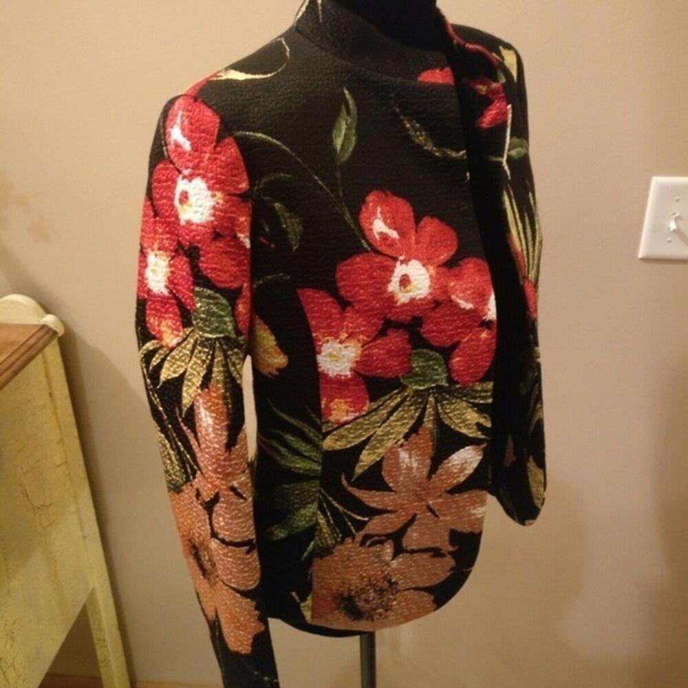Ellen Tracy floral blazer jacket silk blend short open 4 - Picture 4 of 7
